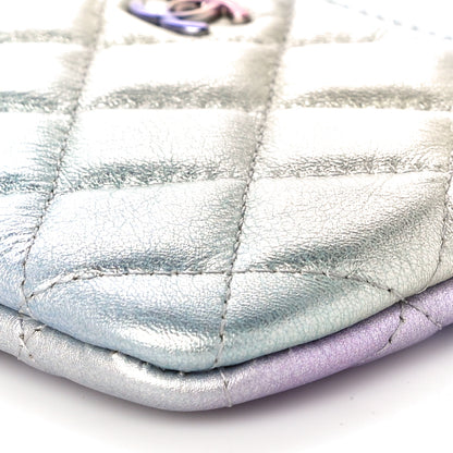 Chanel Gradient Metallic Calfskin Quilted Small Cosmetic Pouch Silver Blue Yellow Purple 10 of 11