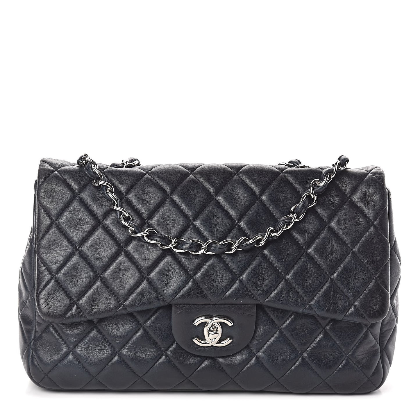 Lambskin Quilted Jumbo Single Flap Blue