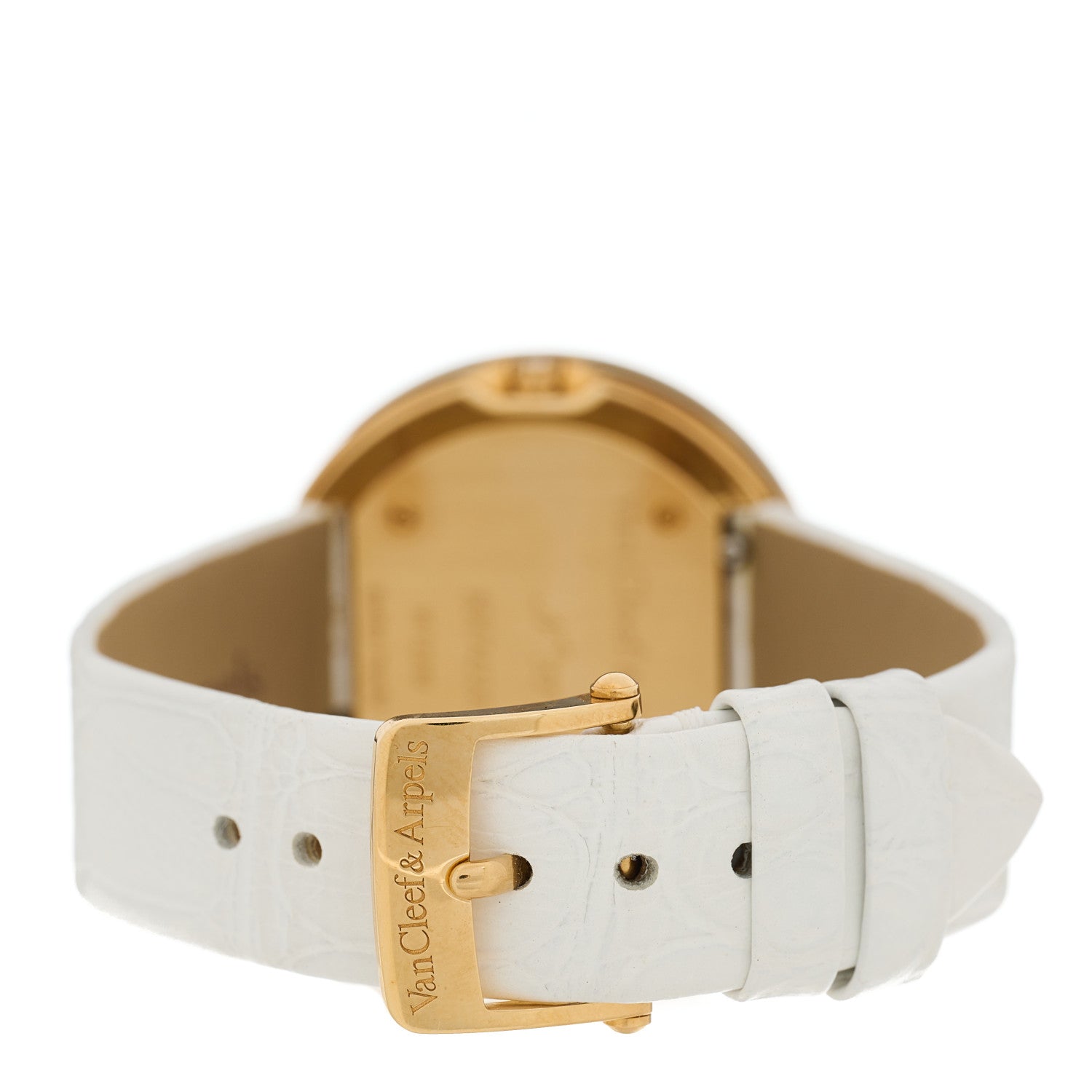 Van Cleef & Arpels 18K Yellow Gold Alligator Diamond Bezel Malachite 32mm Charms Quartz Watch 4 of 7