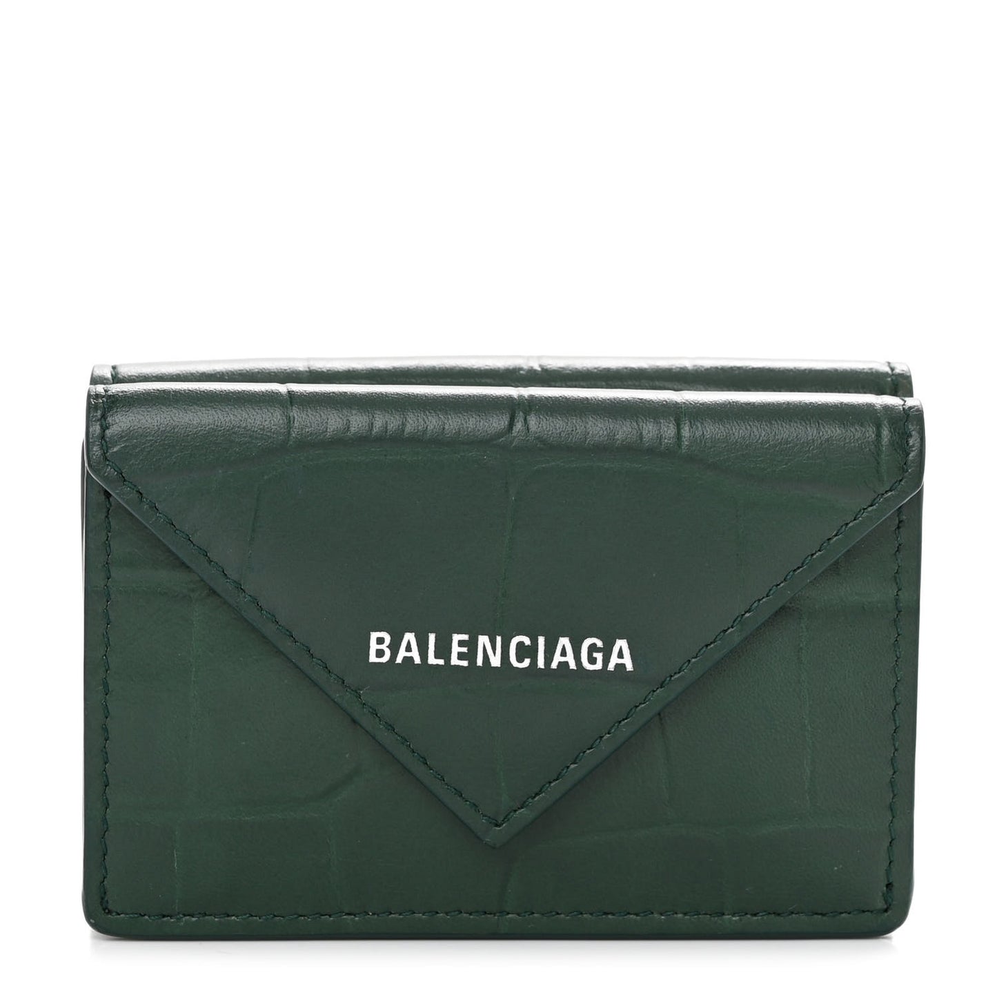 Calfskin Crocodile Embossed Mini Papier Wallet Dark Green