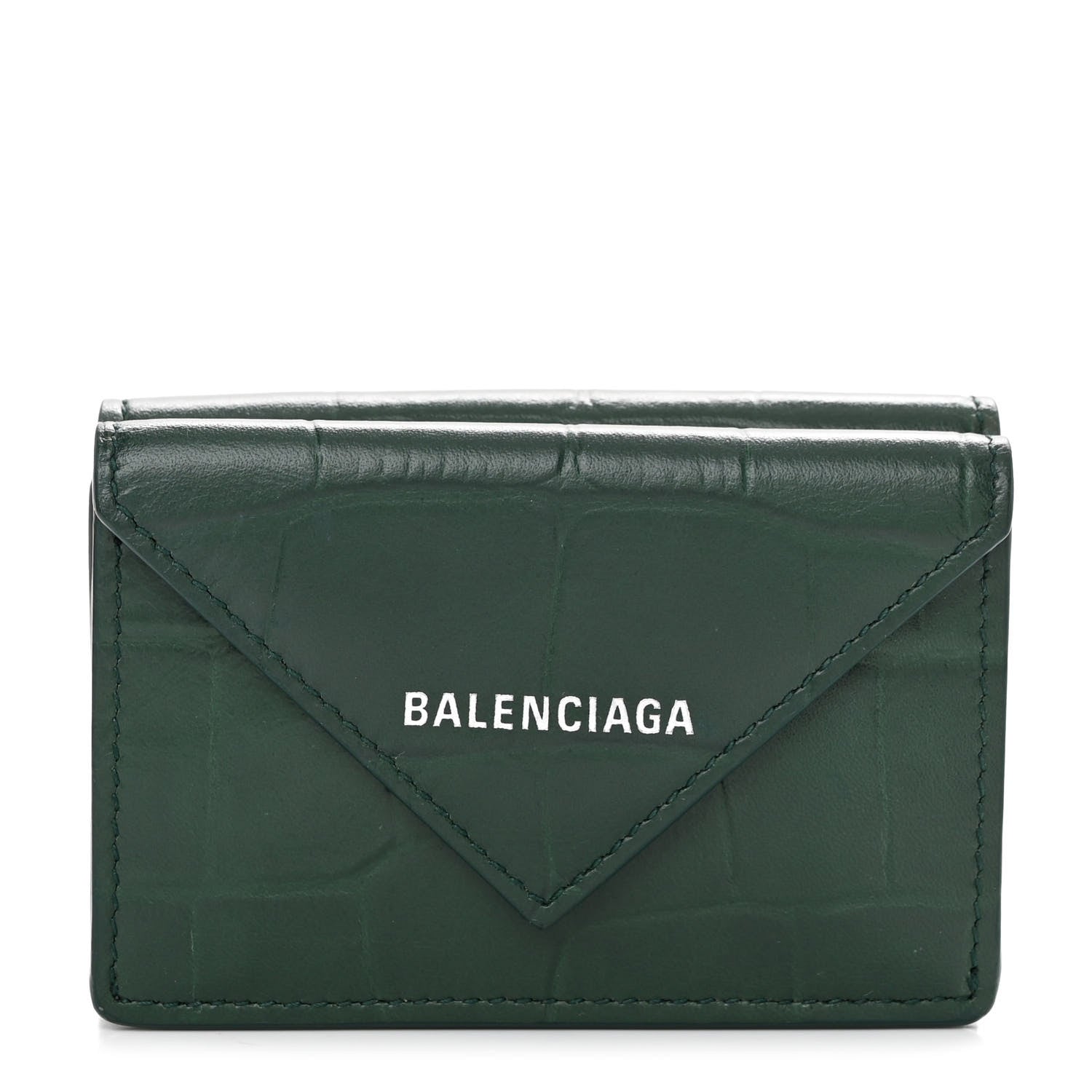 Balenciaga Calfskin Crocodile Embossed Mini Papier Wallet Dark Green 1 of 11