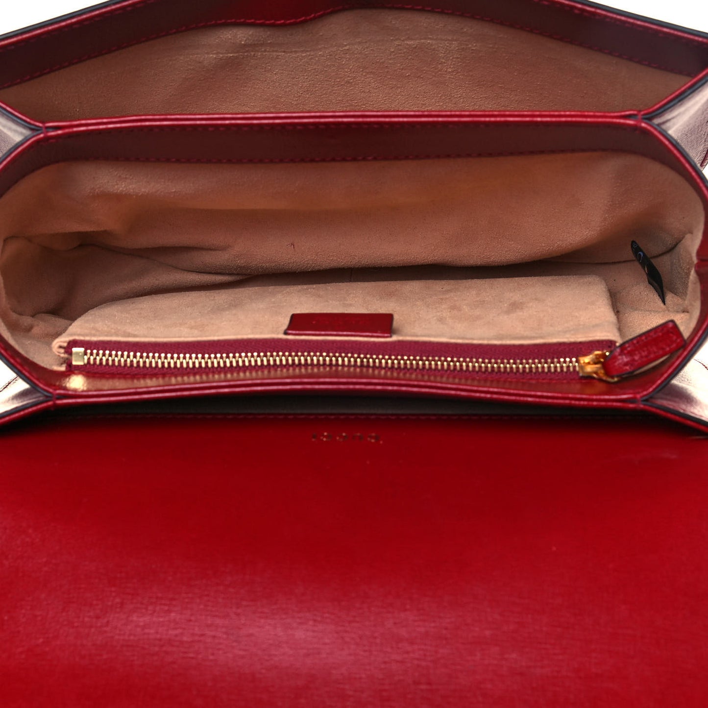 GG Supreme Monogram Azalea Calfskin Horsebit 1955 Shoulder Bag Beige Ebony New Cherry Red