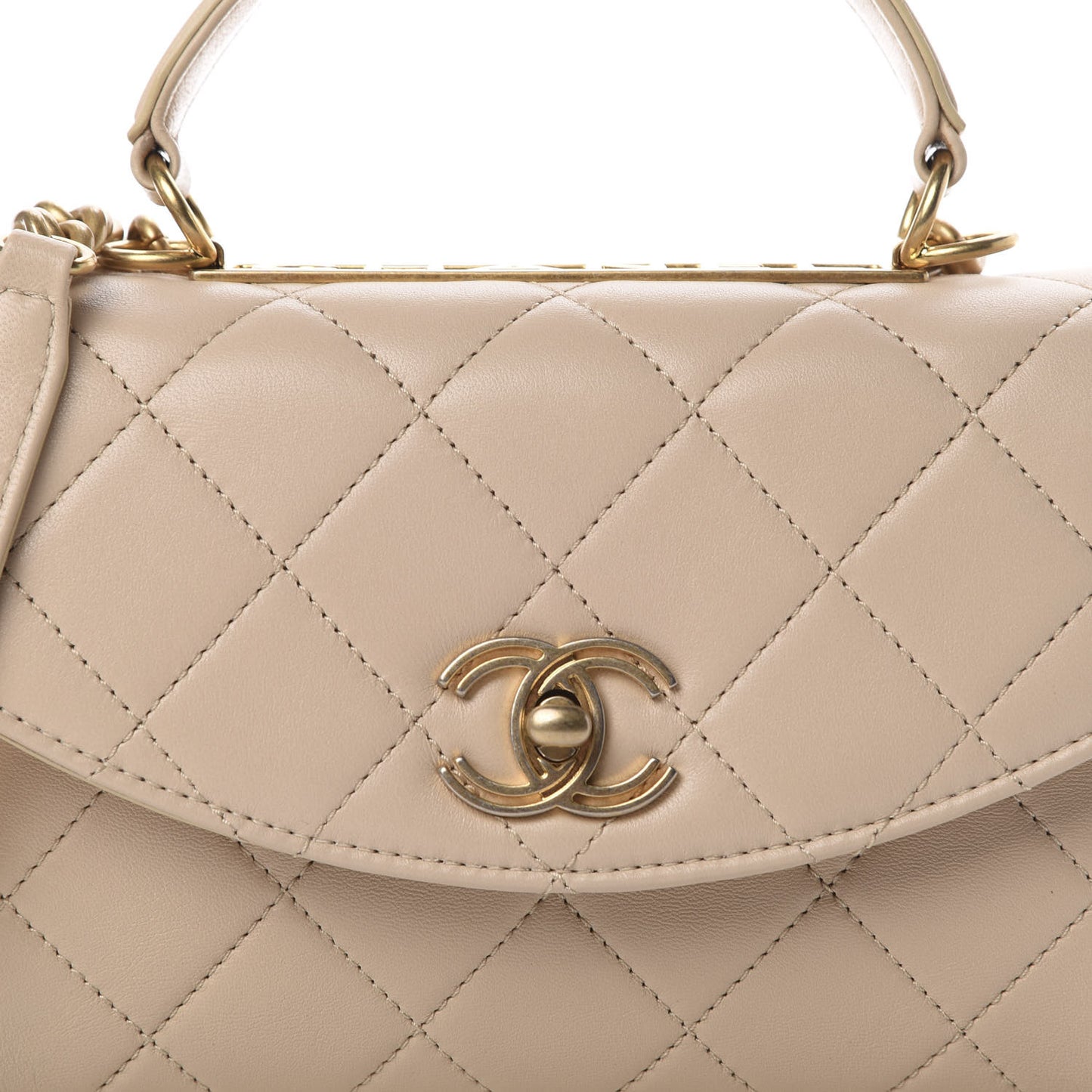 Lambskin Quilted Small Trendy Spirit Top Handle Bag Beige
