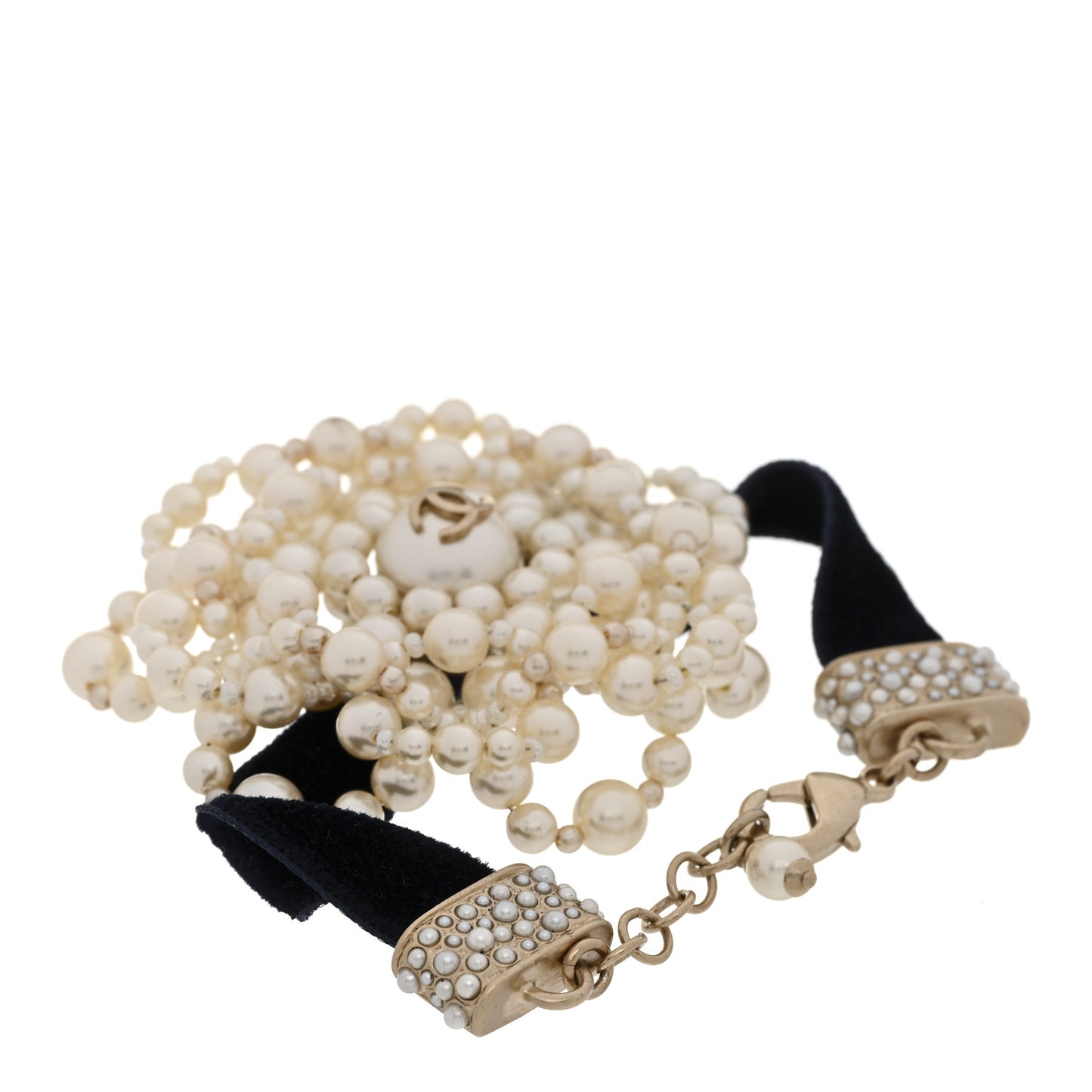 Pearl Velvet CC Bracelet Blue