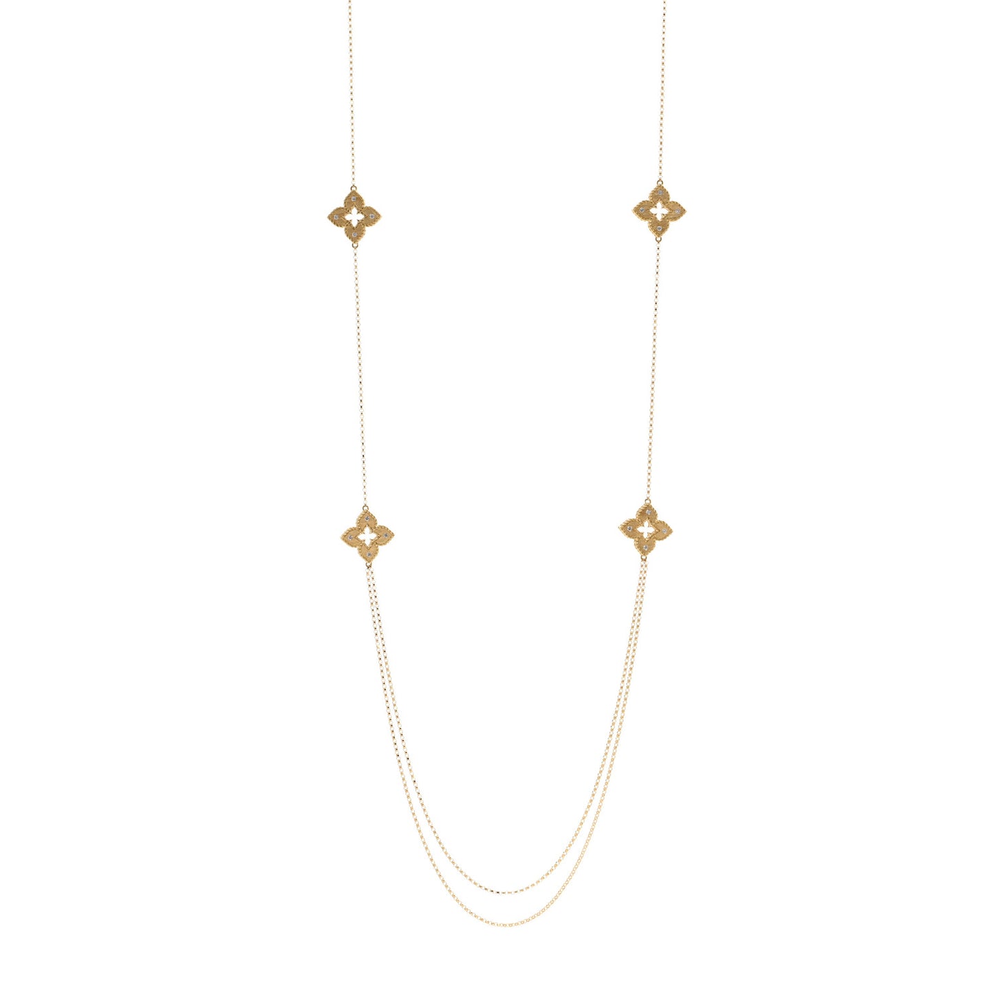 18K Yellow Gold Diamond Petite Venetian Princess Flower Long Station Necklace