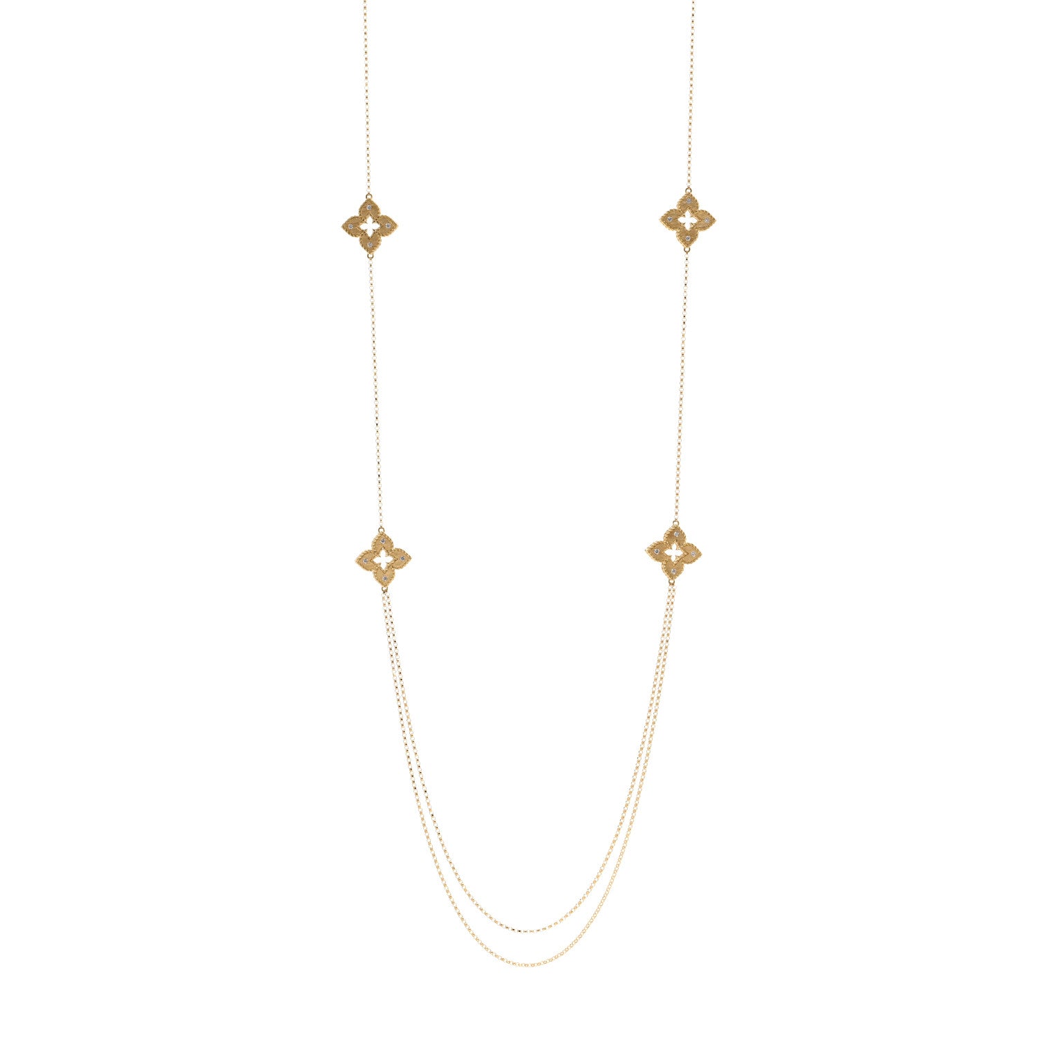 Roberto Coin 18K Yellow Gold Diamond Petite Venetian Princess Flower Long Station Necklace 1 of 4