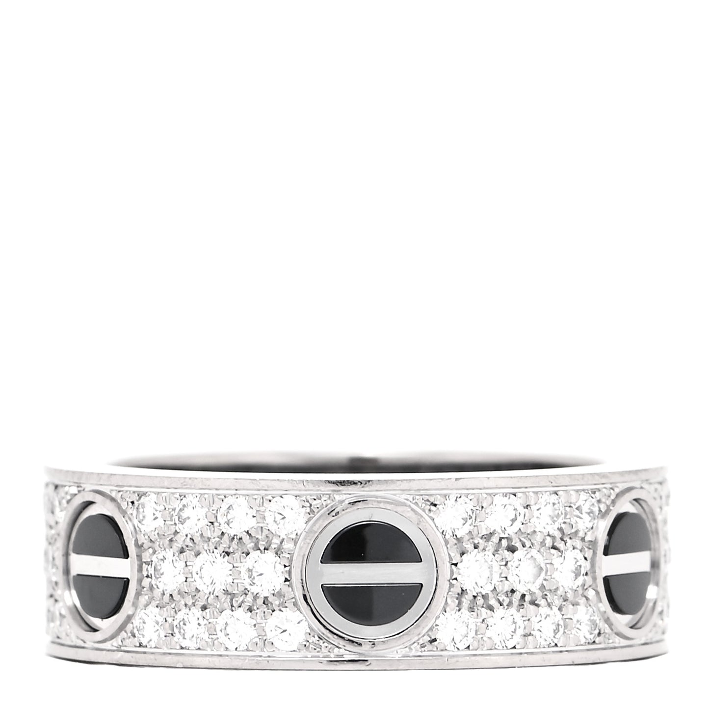 18K White Gold Diamond Ceramic LOVE Paved Ring 53 6.25