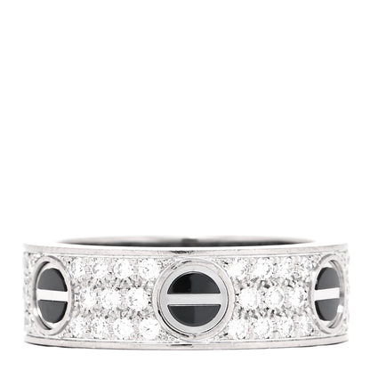 Cartier 18K White Gold Diamond Ceramic LOVE Paved Ring 53 6.25 1 of 4