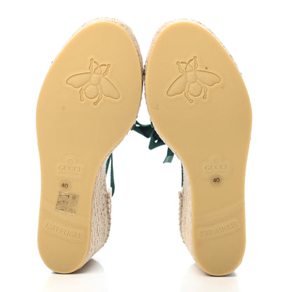 Gucci Canvas Malaga Kid Web Ankle Wrap Espadrille Wedge Sandals 40 Green Red Mystic White Emerald 5 of 11