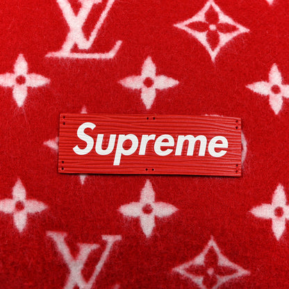 Louis Vuitton X SUPREME Wool Cashmere Cushion LV Pillow Red White 3 of 4