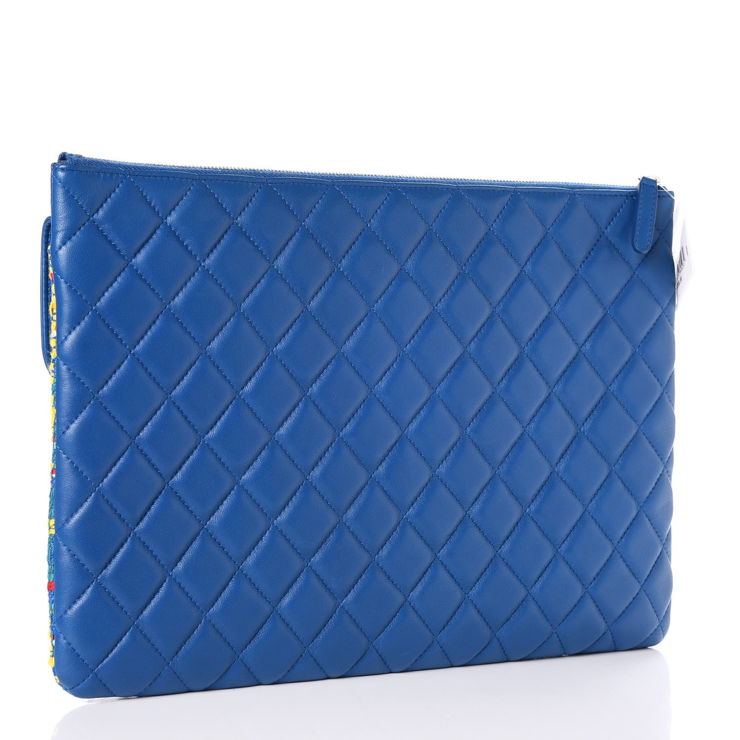 Chanel Lambskin Tweed Quilted Large Flap Cosmetic Case Multicolor Blue 3 of 8