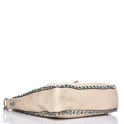 Valentino Garavani Pebbled Calfskin Tribal Small Guitar Strap Rockstud Rolling Flip-Lock Messenger Bag Ivory 4 of 16