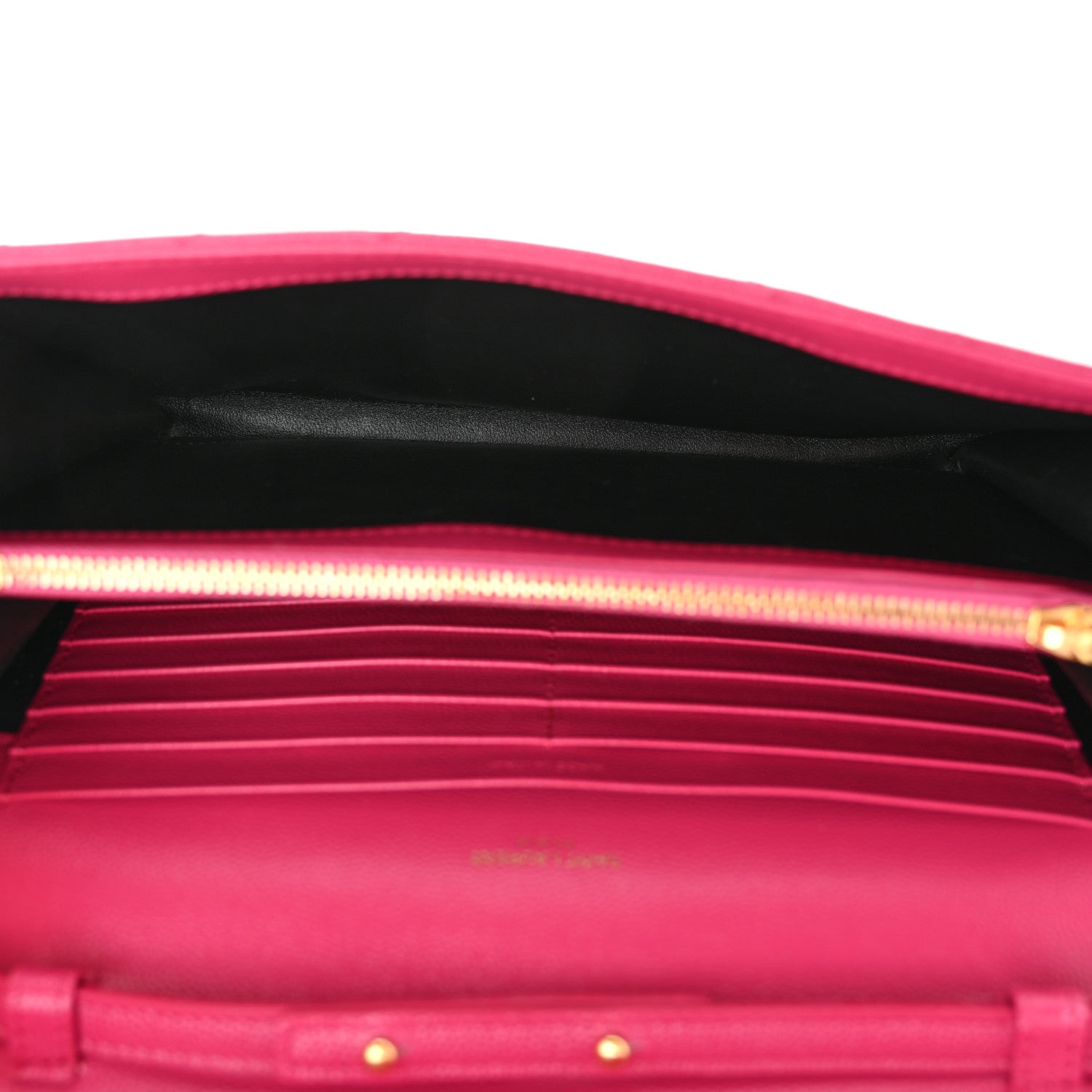Saint Laurent Grain De Poudre Matelasse Chevron Monogram Envelope Chain Wallet  Fuxia Couture 5 of 10