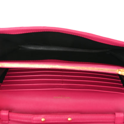 Saint Laurent Grain De Poudre Matelasse Chevron Monogram Envelope Chain Wallet  Fuxia Couture 5 of 10