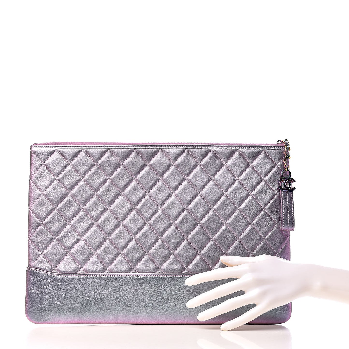 Iridescent Lambskin Quilted Large Gabrielle Cosmetic Case Light Purple