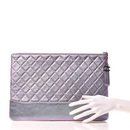 Chanel Iridescent Lambskin Quilted Large Gabrielle Cosmetic Case Light Purple 2 of 7