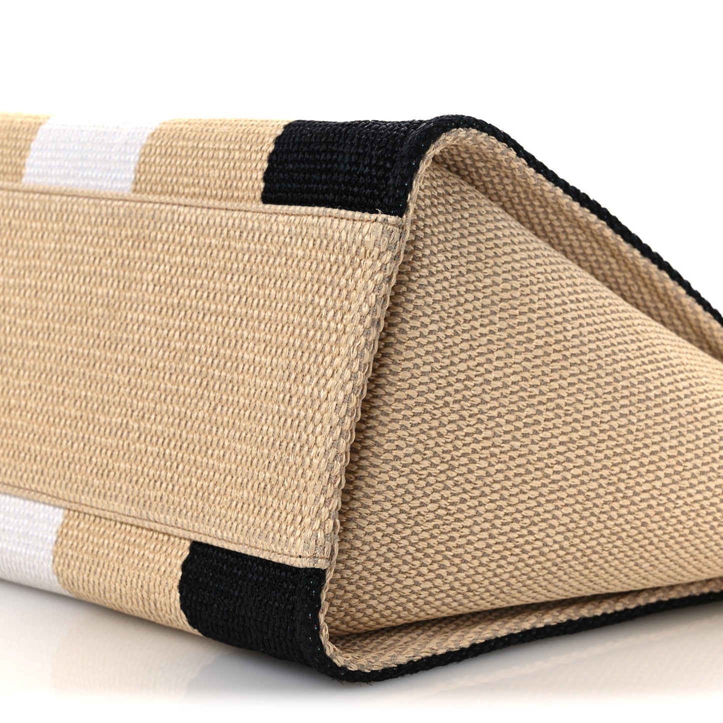 Straw Raffia Calfskin Striped Medium Deauville Tote Black Beige Ivory