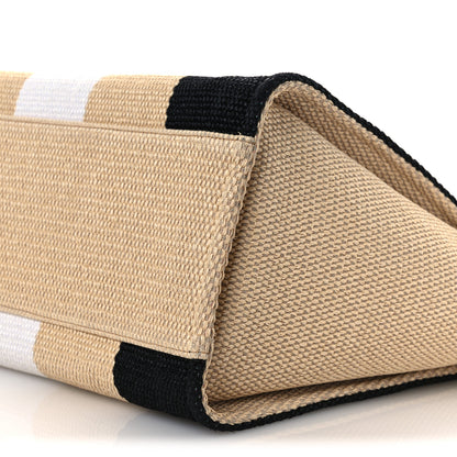 Chanel Straw Raffia Calfskin Striped Medium Deauville Tote Black Beige Ivory 10 of 14