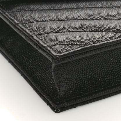 Saint Laurent Grain De Poudre Matelasse Chevron Monogram Envelope Chain Wallet Black 7 of 8