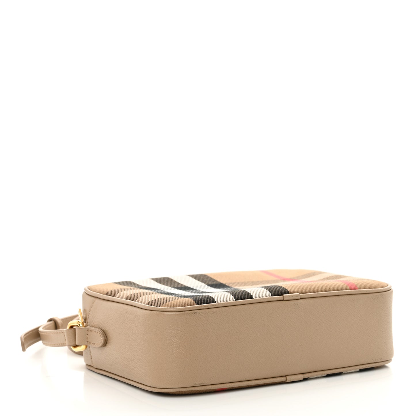 Calfskin House Check Small Camera Bag Chestnut Beige