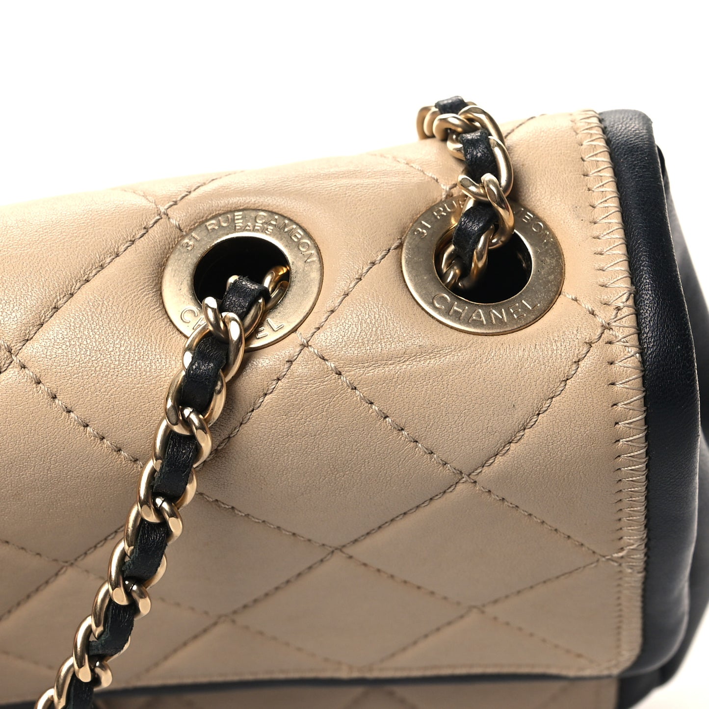 Calfskin Quilted Medium Graphic Flap Beige Black