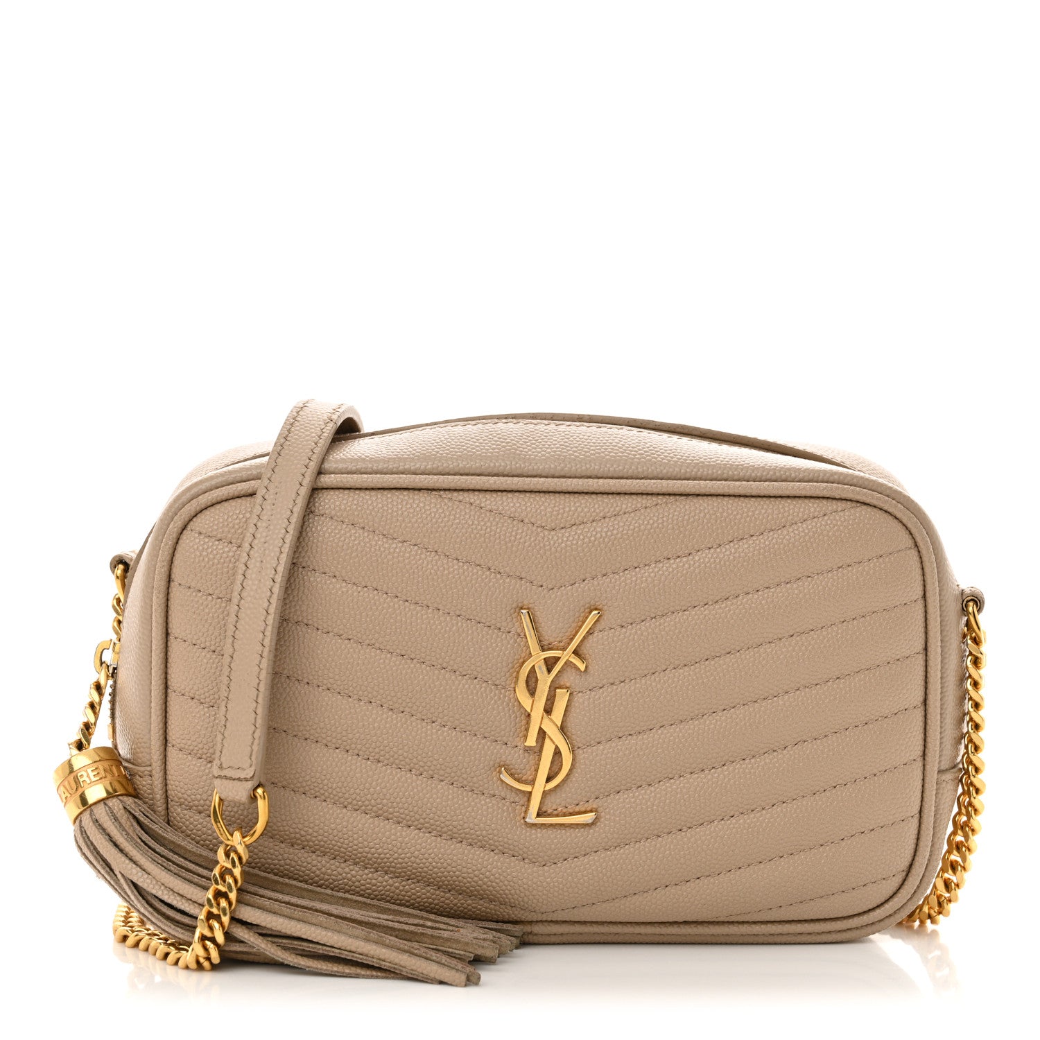Saint Laurent Grain De Poudre Matelasse Monogram Mini Lou Camera Bag Dark Beige 1 of 16