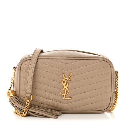 Saint Laurent Grain De Poudre Matelasse Monogram Mini Lou Camera Bag Dark Beige 1 of 16