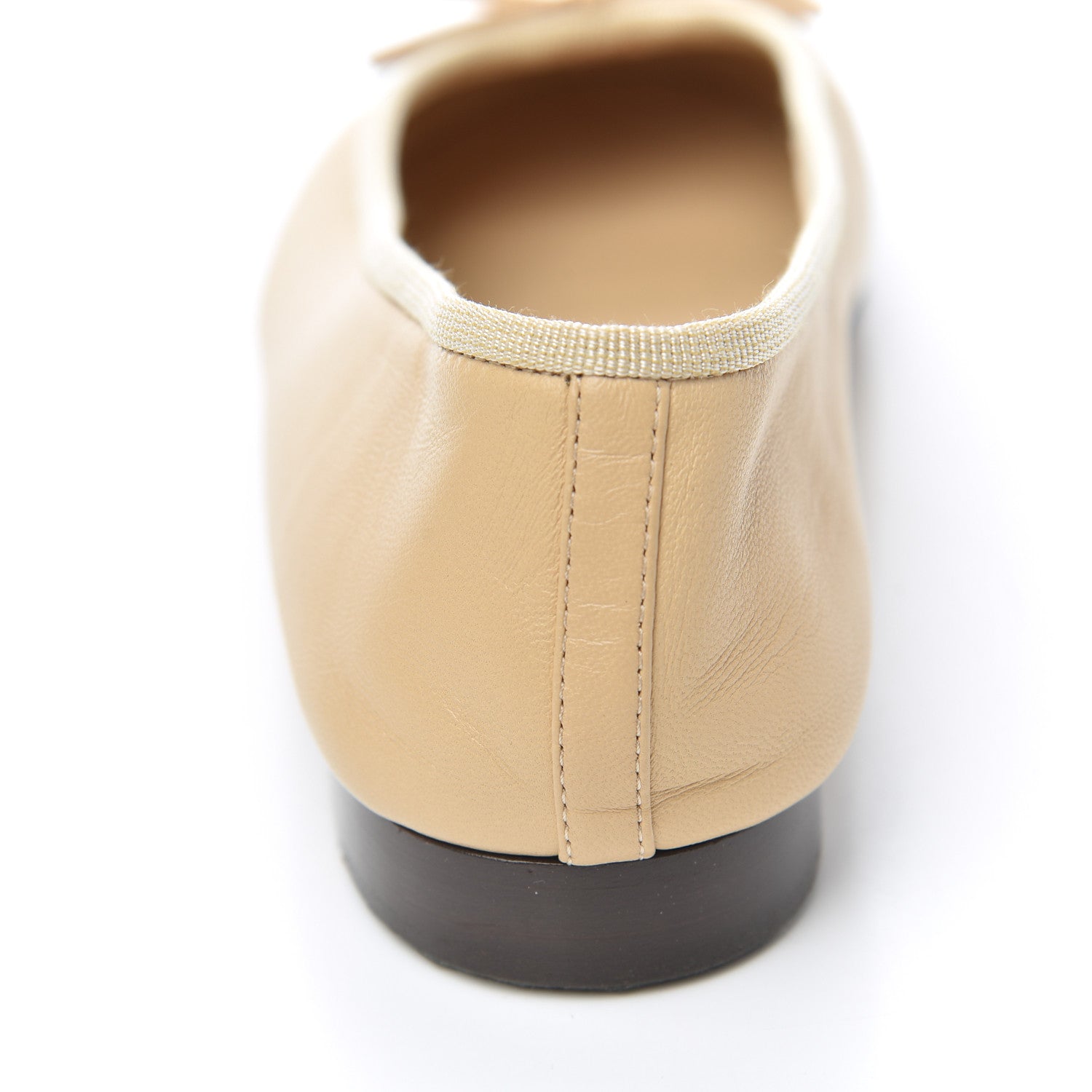 Chanel Lambskin Cap Toe CC Ballerina Flats 37.5 Beige Black 9 of 19