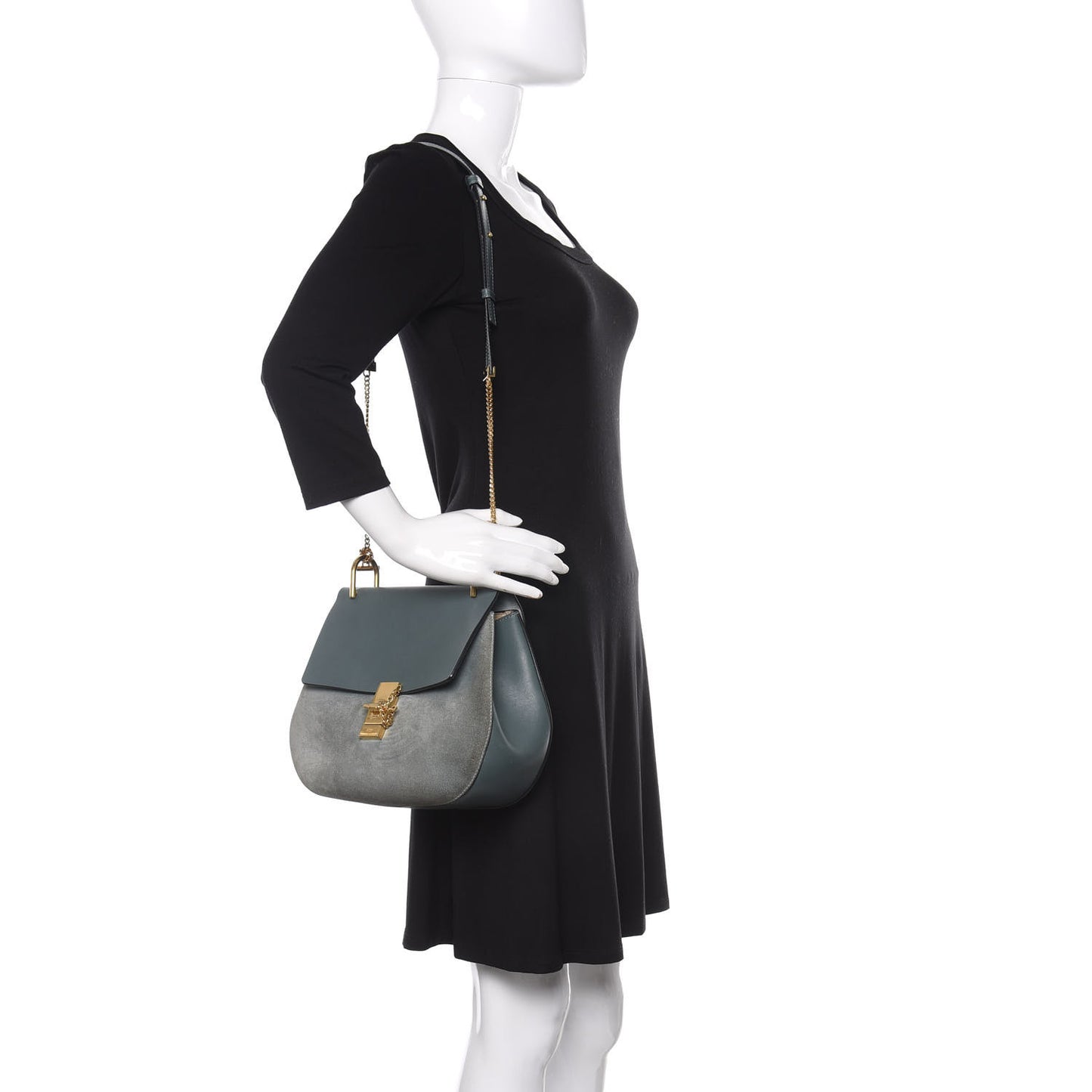 Suede Smooth Calfskin Drew Shoulder Bag Cloudy Blue