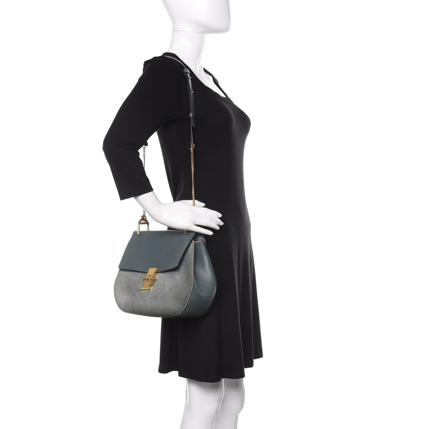 Chloe Suede Smooth Calfskin Drew Shoulder Bag Cloudy Blue 2 of 11
