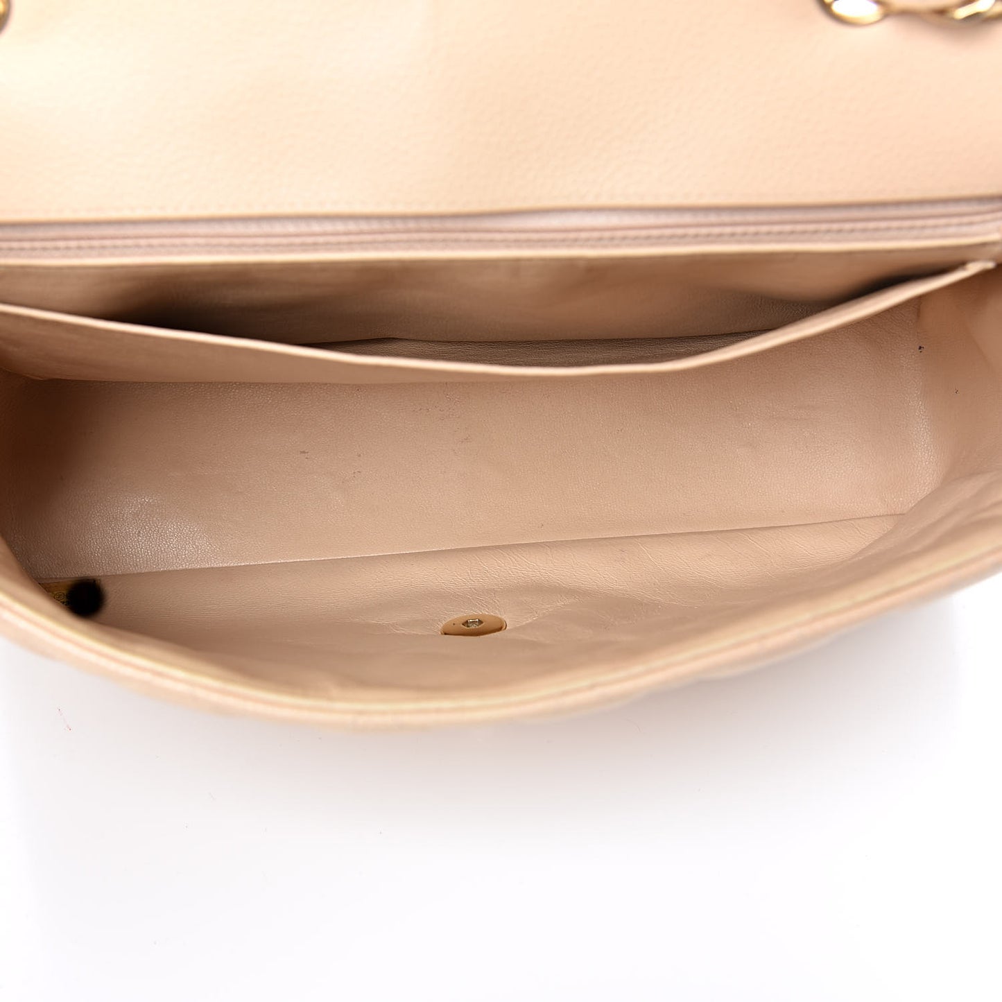 Caviar Quilted Jumbo Single Flap Beige Clair