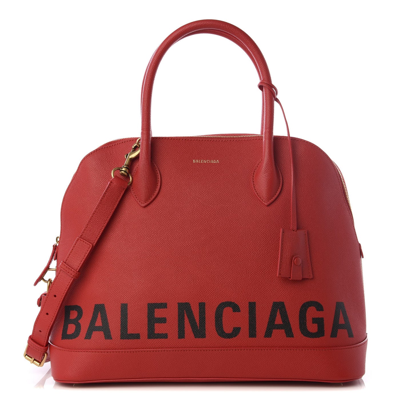 Signature Grained Calfskin Logo M Ville Top Handle Bag Rouge Coquelicot Black