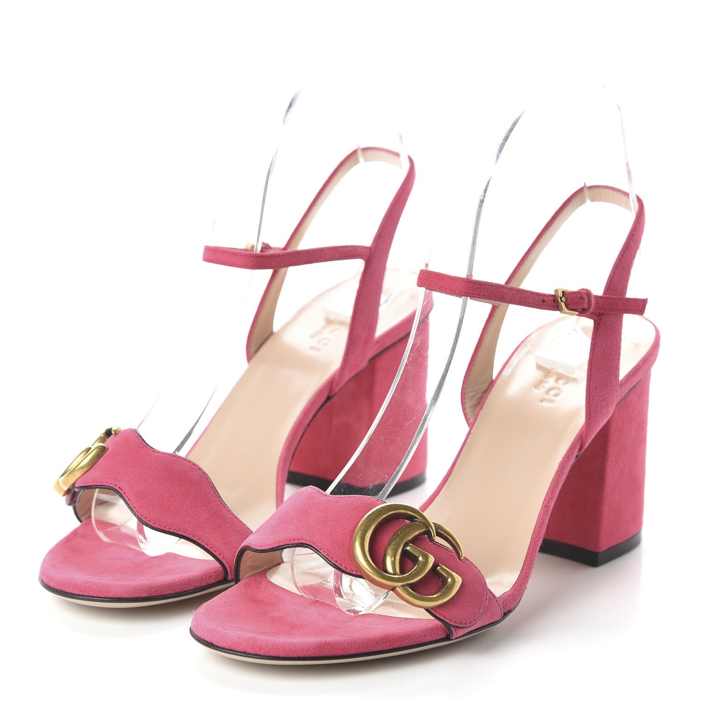 Kid Scamosciato GG Marmont Ankle Wrap 75mm Sandals 37 Hot Pink