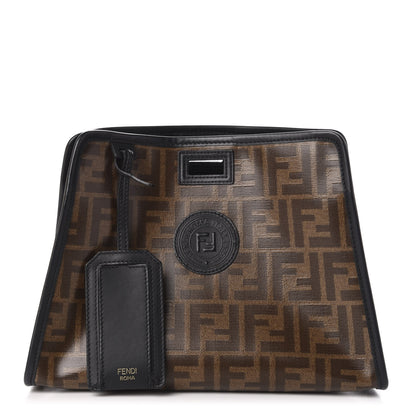Fendi Glazed Fabric Vitello Century FF 1974 Stamp Patch Mini Peekaboo Defender Cover Mogano Panna Black 1 of 11