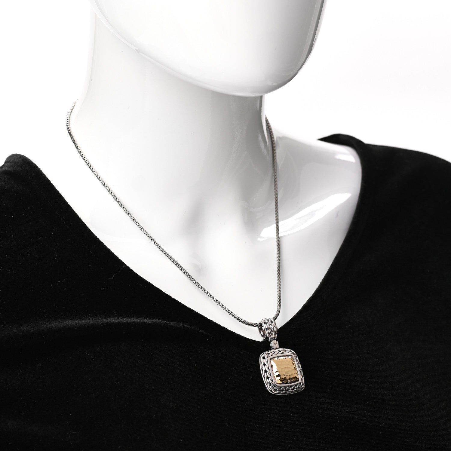 John Hardy Sterling Silver 22K Yellow Gold Palu Square Hammered Pendant Necklace 2 of 5