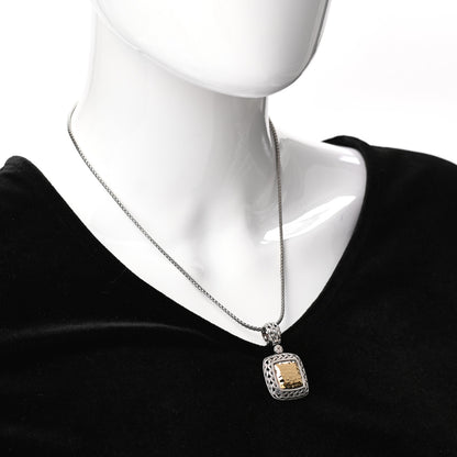 John Hardy Sterling Silver 22K Yellow Gold Palu Square Hammered Pendant Necklace 2 of 5