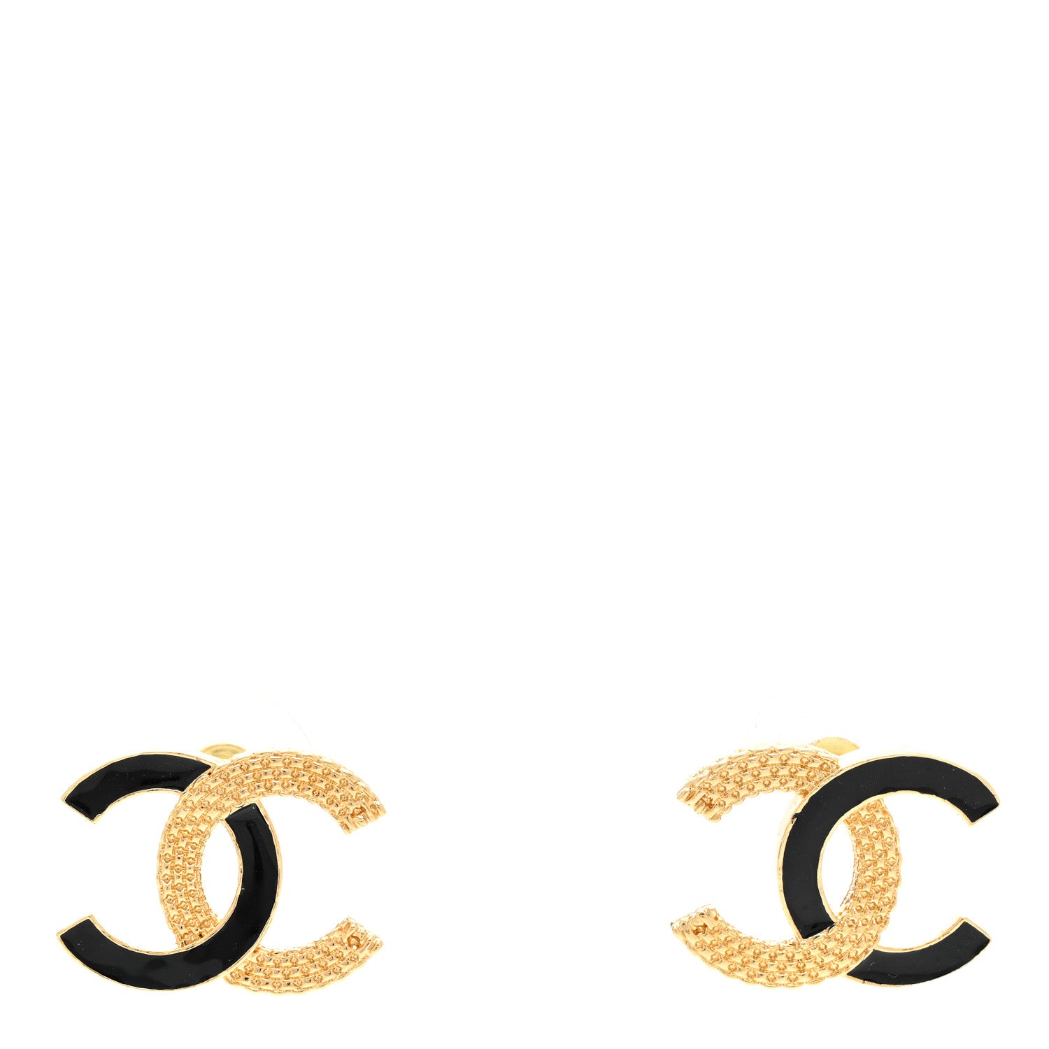 Chanel Metal Enamel CC Earrings Black Gold 1 of 5