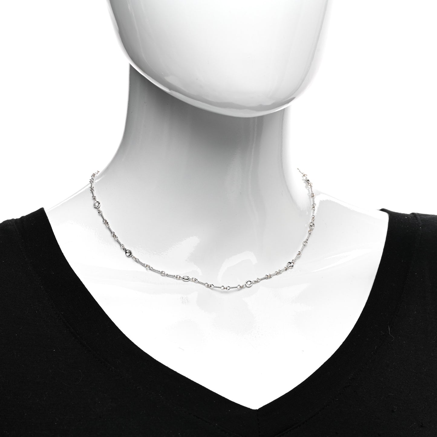 18K White Gold Diamond By the Inch Seven Station Dog Bone Necklace