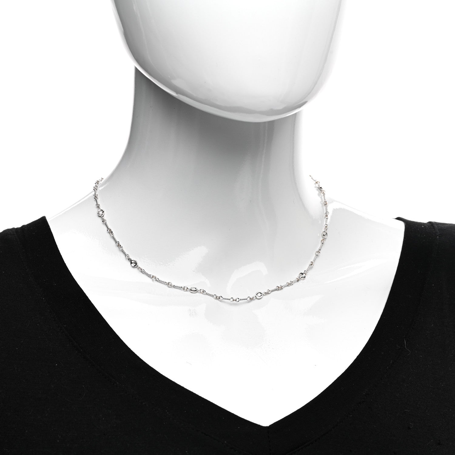 Roberto Coin 18K White Gold Diamond By the Inch Seven Station Dog Bone Necklace 2 of 4
