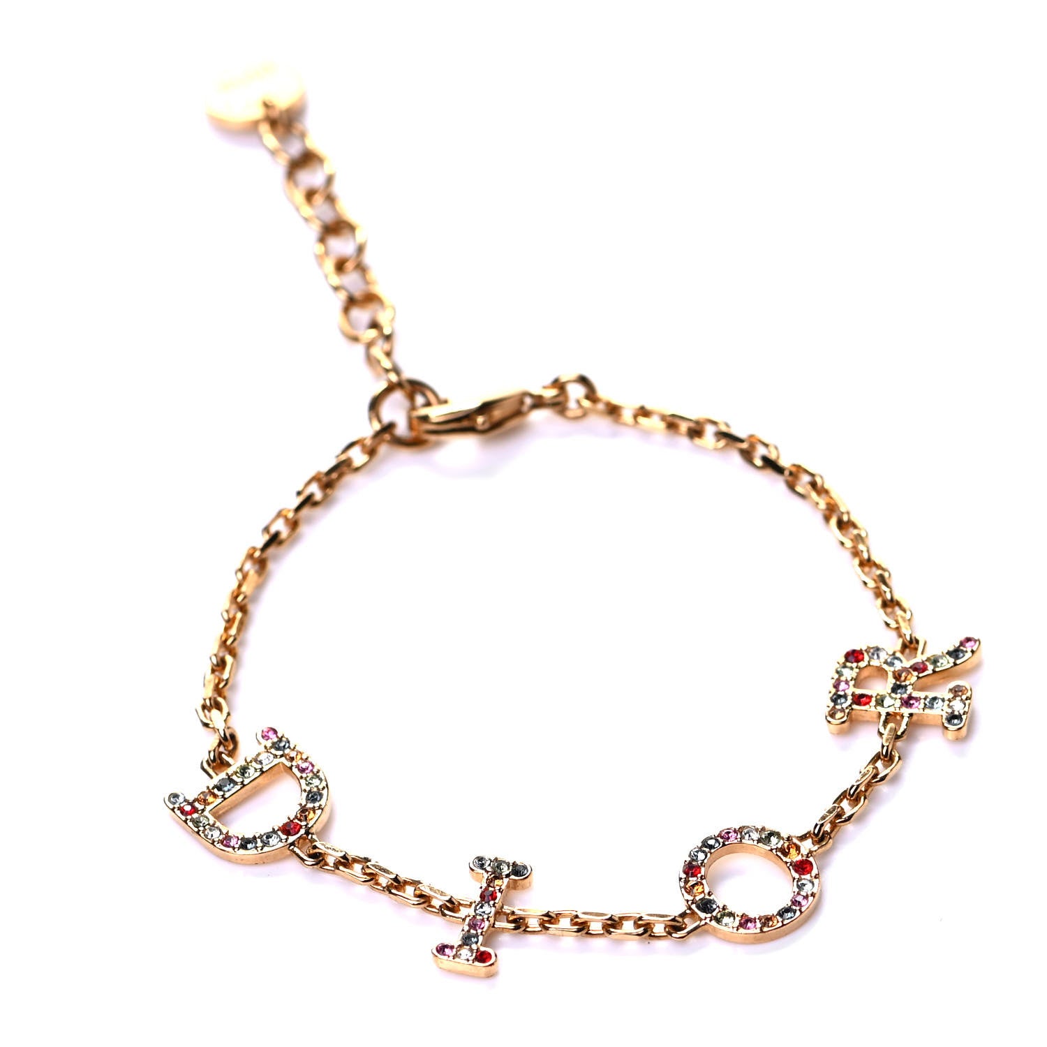 Christian Dior Metal Crystal Logo Bracelet Gold Multicolor 1 of 3