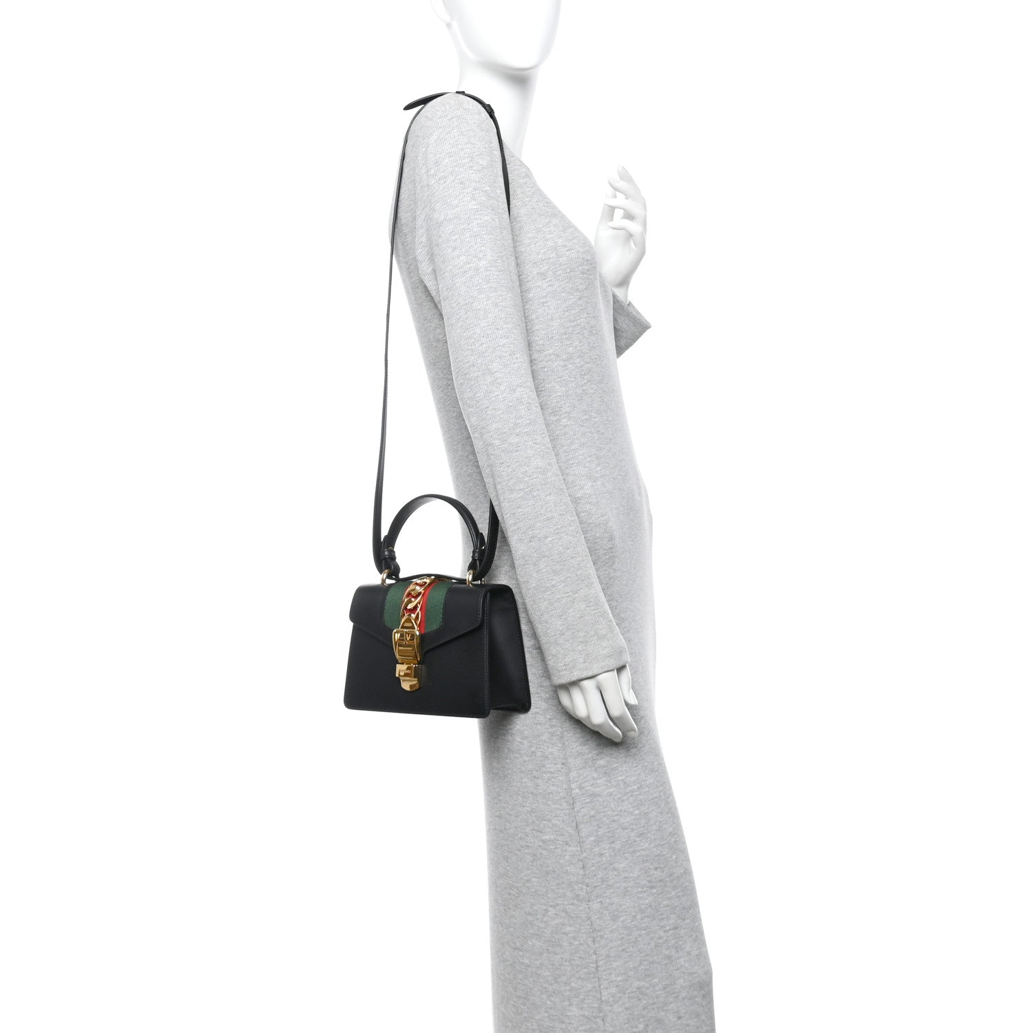 Gucci Calfskin Mini Sylvie Top Handle Bag Black 2 of 10