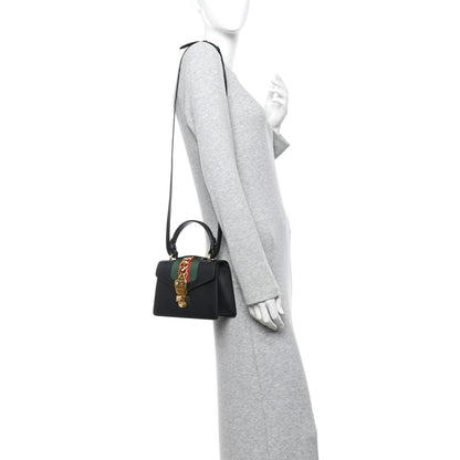Gucci Calfskin Mini Sylvie Top Handle Bag Black 2 of 10