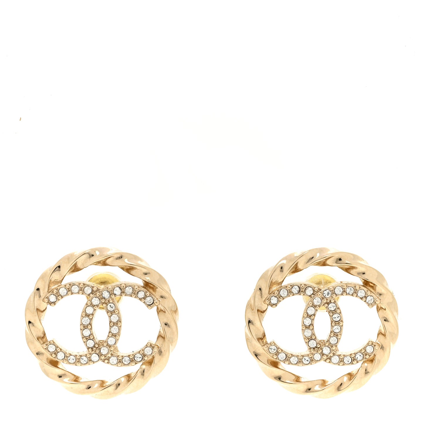 Metal Twist Crystal CC Earrings Gold