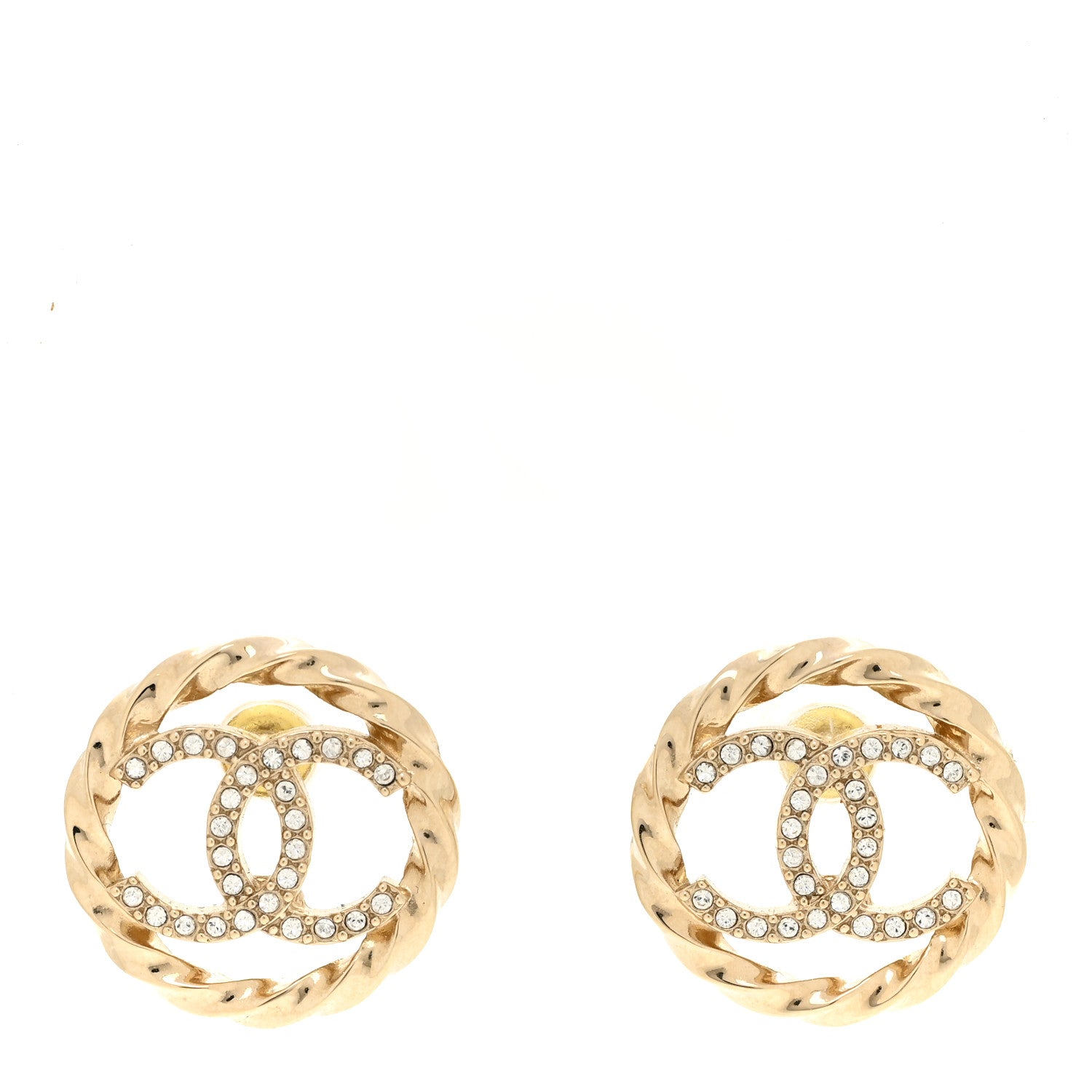 Chanel Metal Twist Crystal CC Earrings Gold 1 of 4