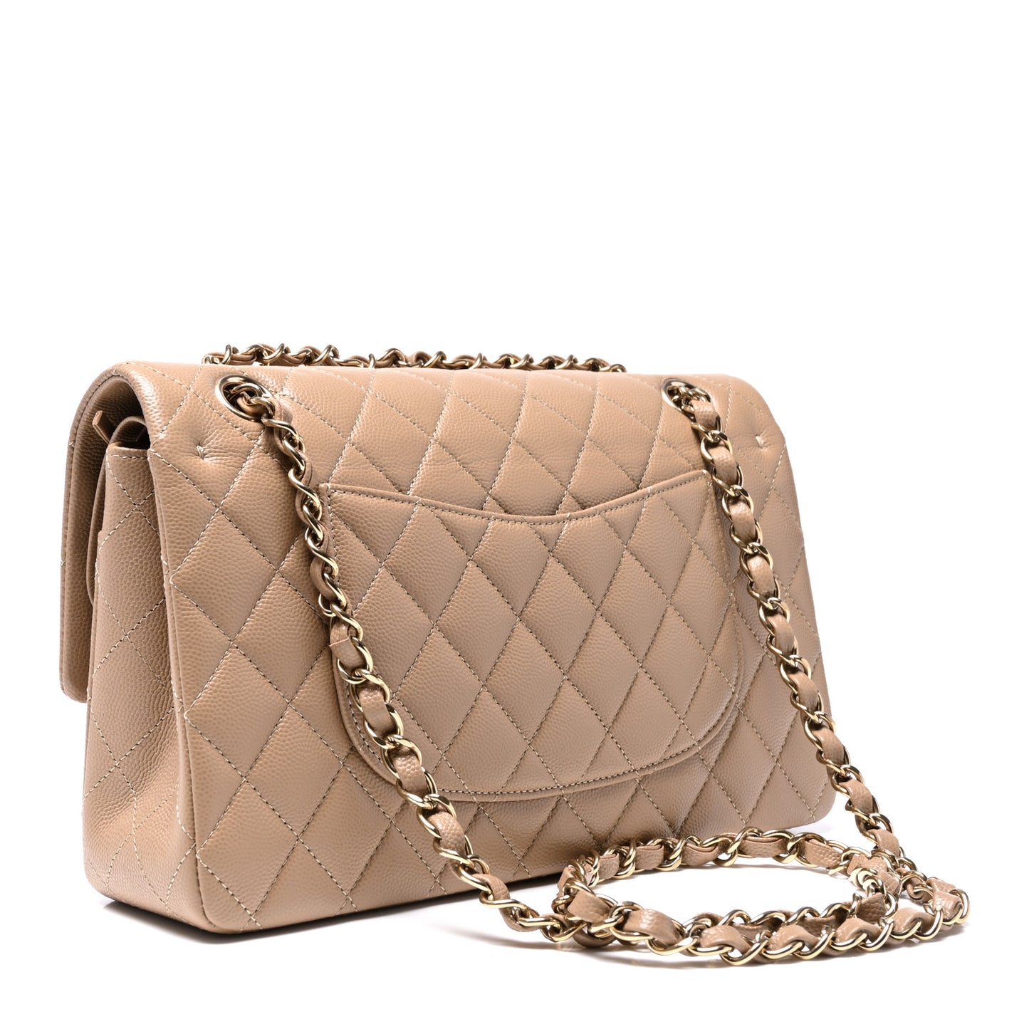 Caviar Quilted Medium Double Flap Dark Beige
