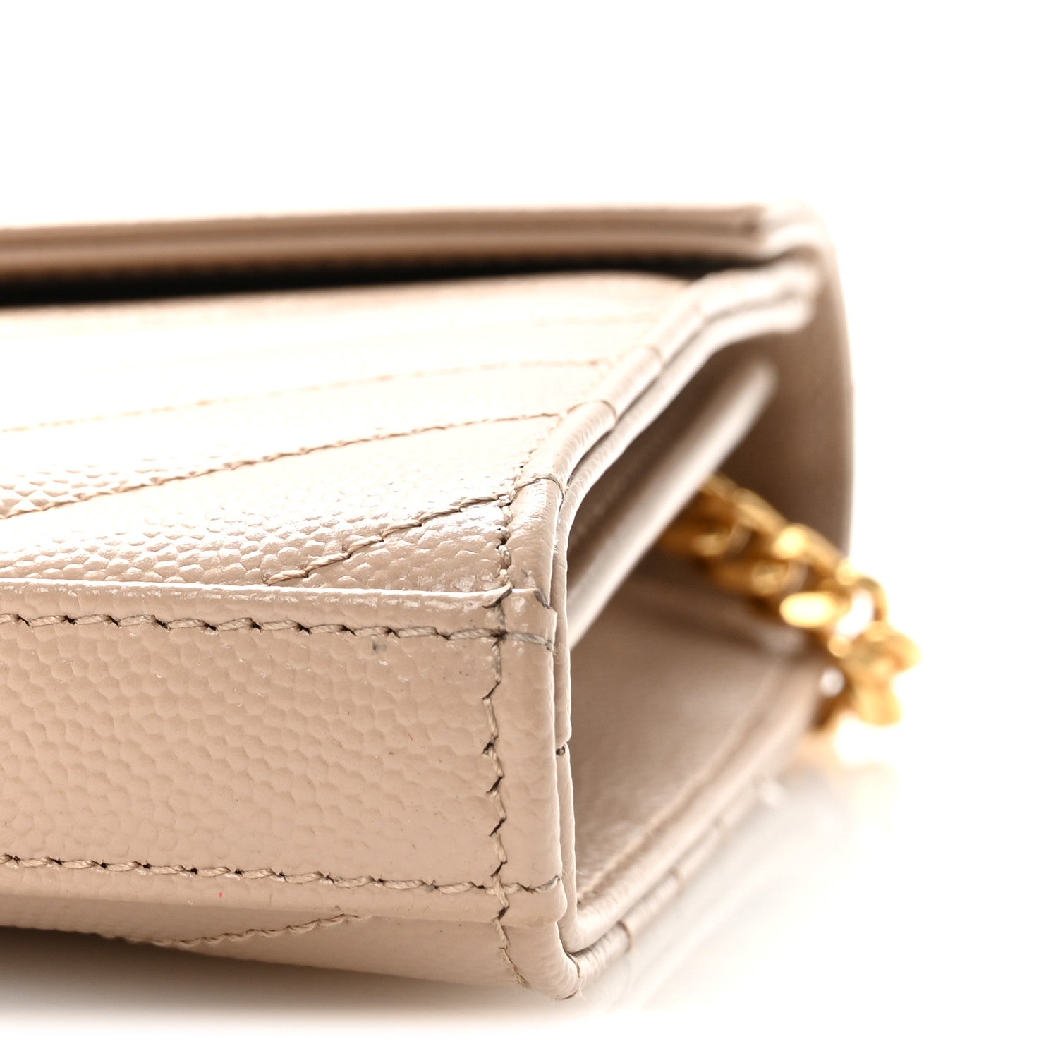 Saint Laurent Grain De Poudre Matelasse Chevron Monogram Chain Wallet Dark Beige 9 of 10