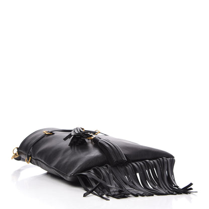 Saint Laurent Calfskin Fringe Small Monogram Bucket Bag Black 4 of 9