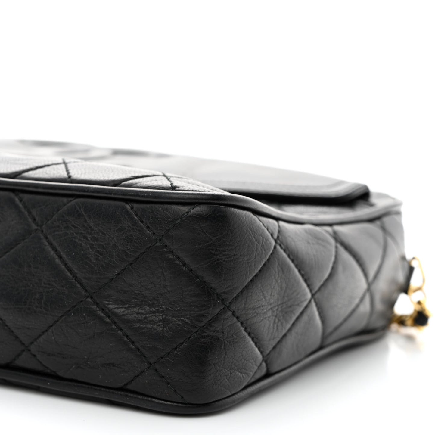 Lambskin Quilted Tassel Camera Case Black