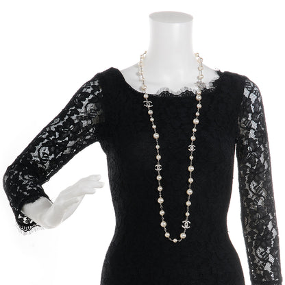 Chanel Crystal Pearl CC Long Necklace Silver 2 of 5