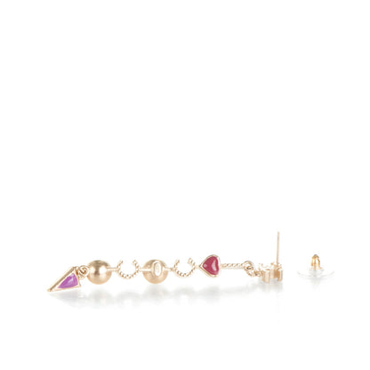 Chanel Metal Glass Resin CC Long Drop Earrings Gold Multicolor 3 of 6
